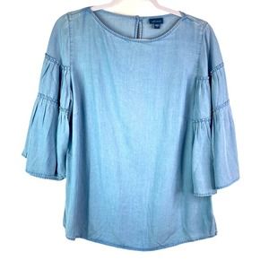 J. Jill Denim Bell Sleeve Blouse Chambray Small 3/4 Sleeve